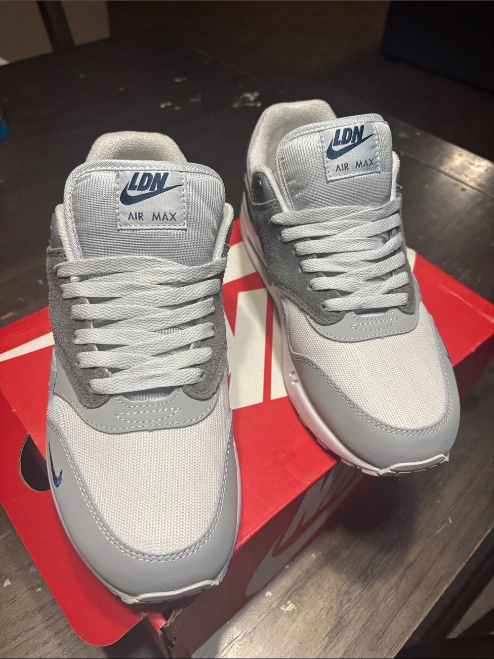 Nike Men’s Air Max 1 Sneakers - White, Gray & Blue